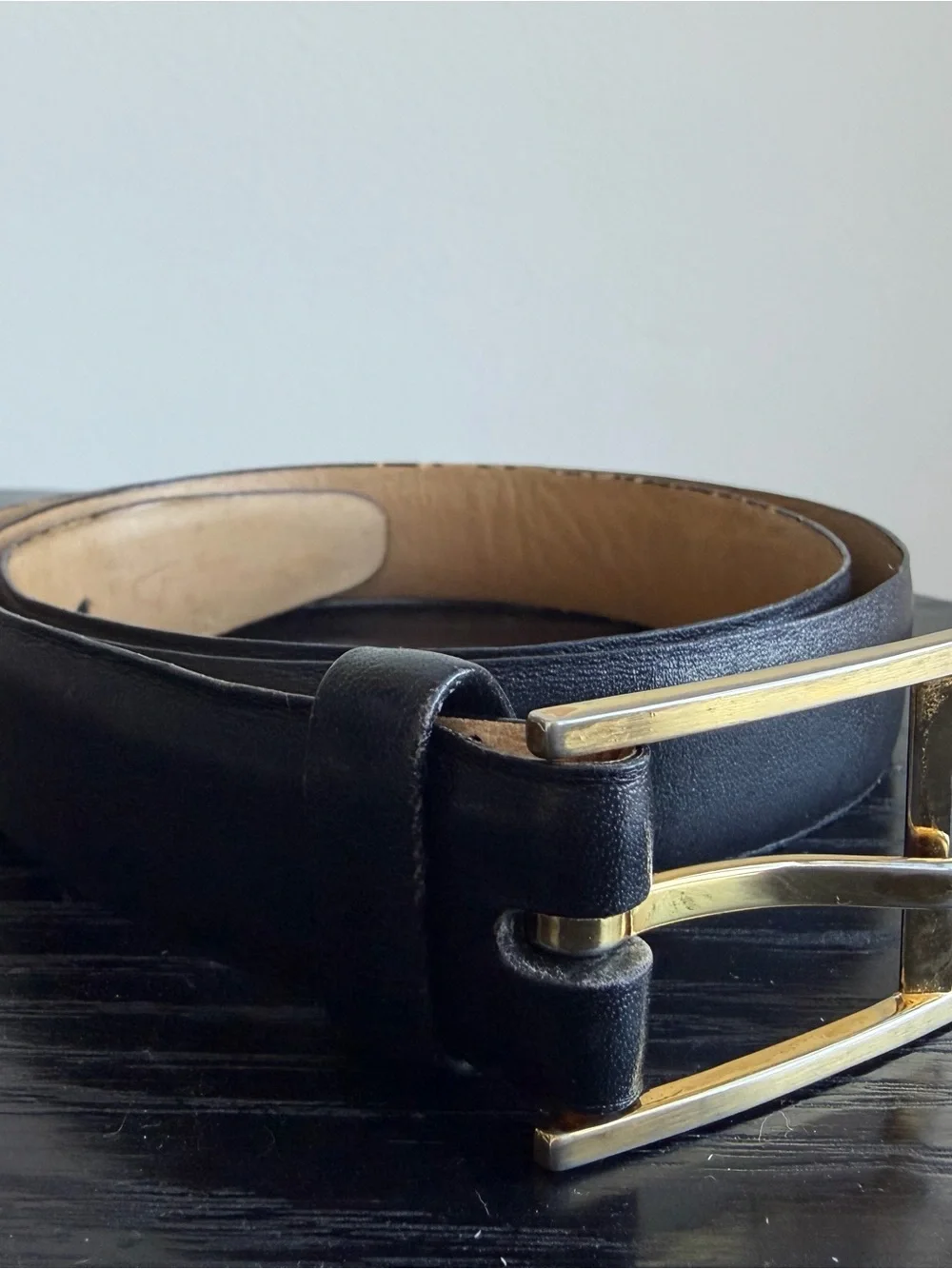 Vintage Yves Saint Laurent Black Leather Belt with Gold Buckle